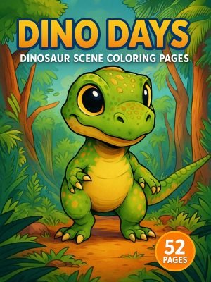 Dino Days – Dinosaur Scene Coloring Pages 52 Pages