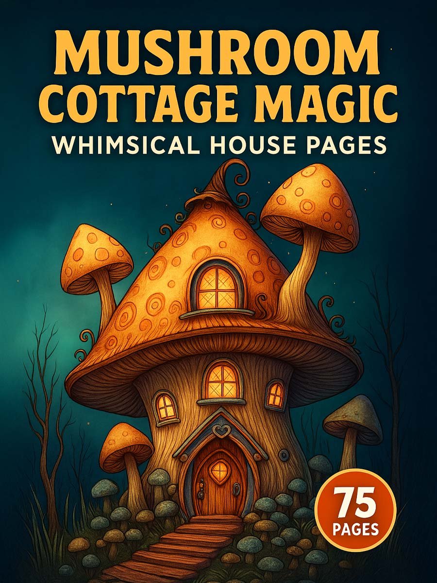 Mushroom Cottage Magic – Whimsical House Pages 75 Pages